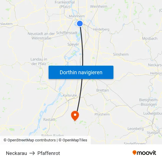 Neckarau to Pfaffenrot map