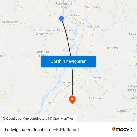 Ludwigshafen-Ruchheim to Pfaffenrot map