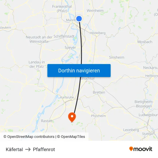 Käfertal to Pfaffenrot map