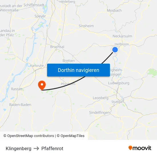 Klingenberg to Pfaffenrot map