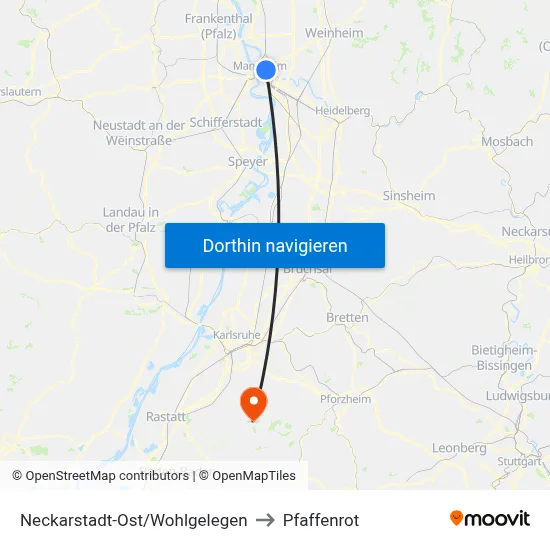 Neckarstadt-Ost/Wohlgelegen to Pfaffenrot map