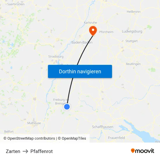 Zarten to Pfaffenrot map