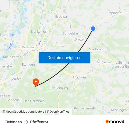 Flehingen to Pfaffenrot map