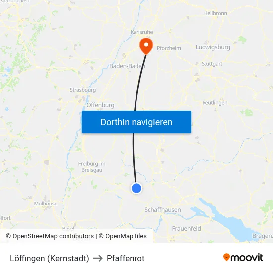 Löffingen (Kernstadt) to Pfaffenrot map
