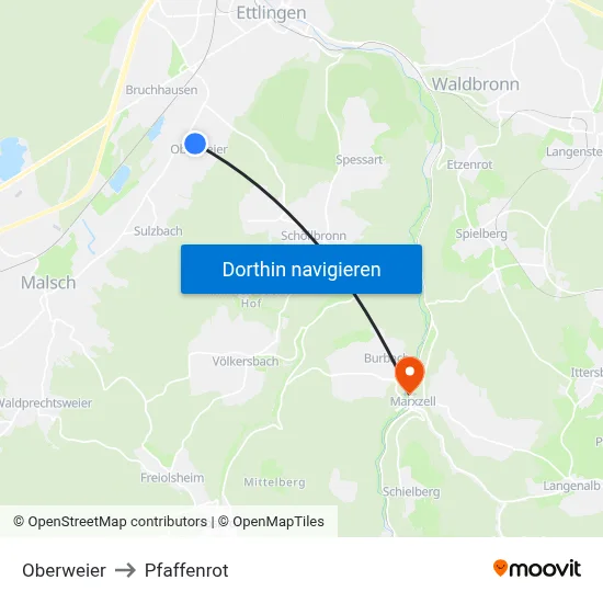 Oberweier to Pfaffenrot map