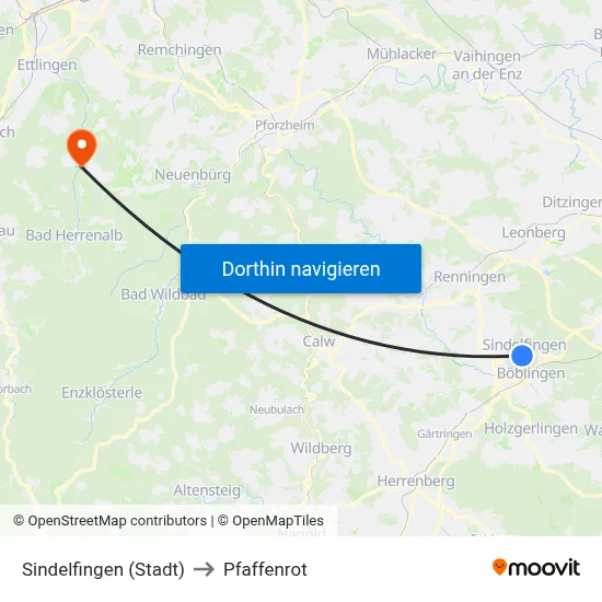 Sindelfingen (Stadt) to Pfaffenrot map