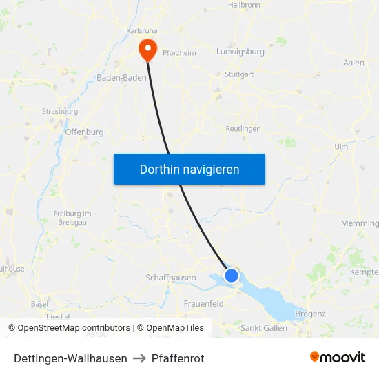 Dettingen-Wallhausen to Pfaffenrot map