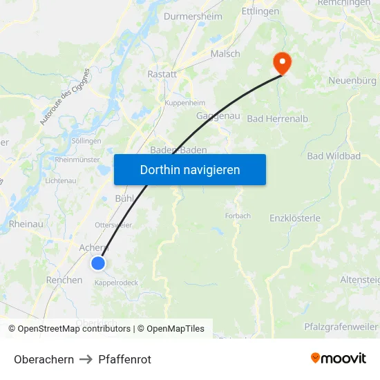 Oberachern to Pfaffenrot map