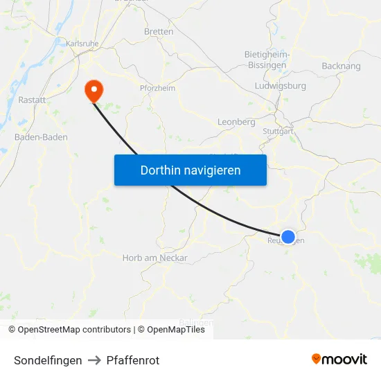 Sondelfingen to Pfaffenrot map