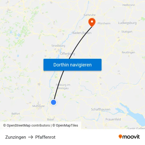 Zunzingen to Pfaffenrot map