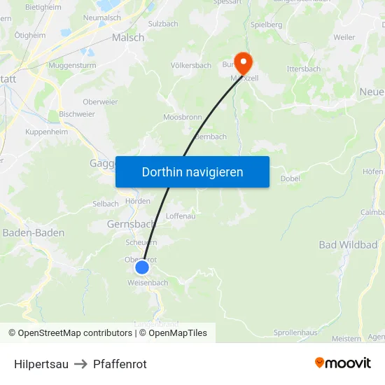 Hilpertsau to Pfaffenrot map