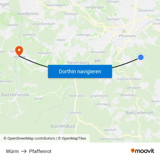 Würm to Pfaffenrot map
