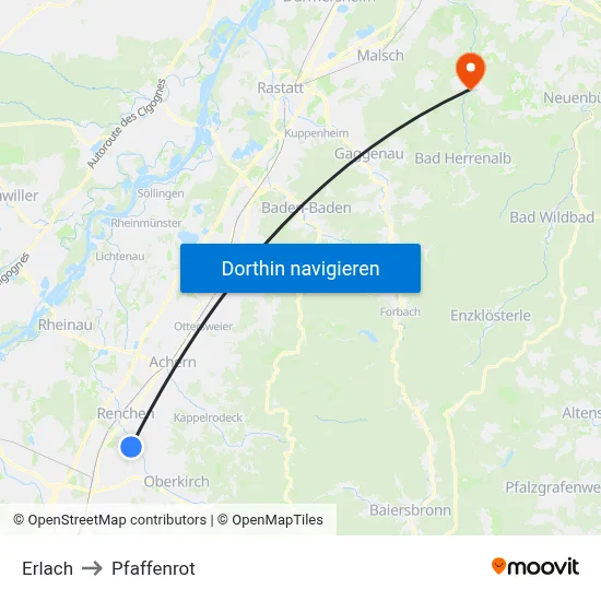 Erlach to Pfaffenrot map