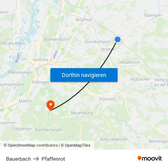Bauerbach to Pfaffenrot map