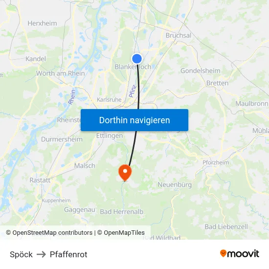 Spöck to Pfaffenrot map