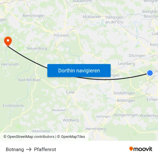 Botnang to Pfaffenrot map