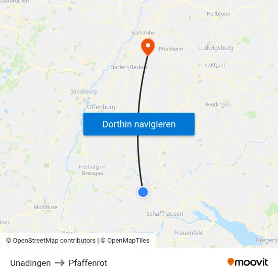 Unadingen to Pfaffenrot map