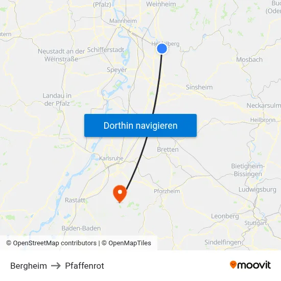 Bergheim to Pfaffenrot map