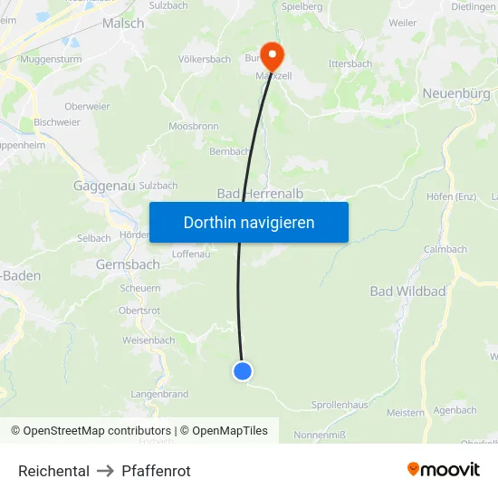 Reichental to Pfaffenrot map