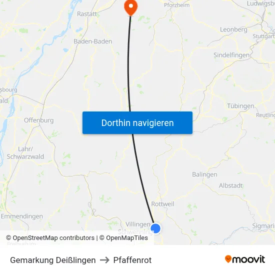 Gemarkung Deißlingen to Pfaffenrot map