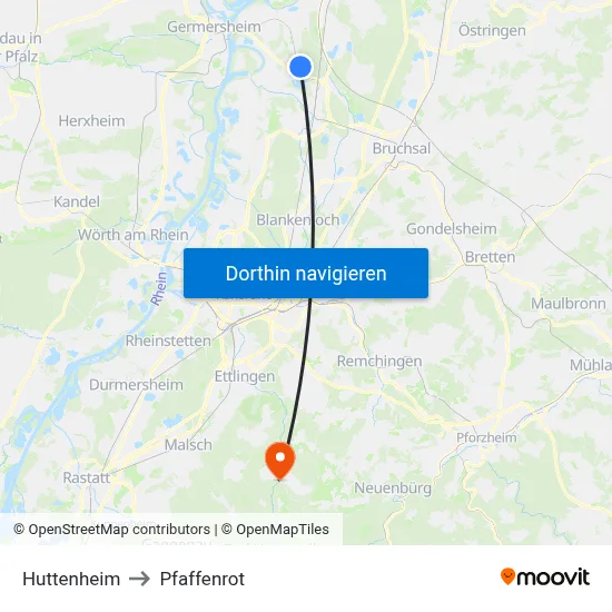Huttenheim to Pfaffenrot map