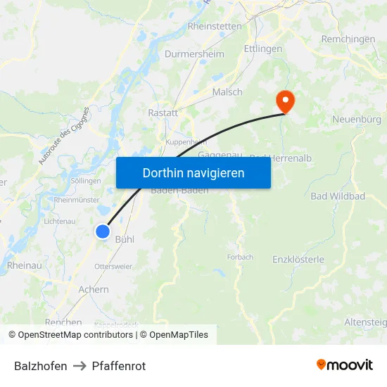 Balzhofen to Pfaffenrot map