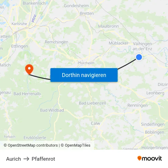 Aurich to Pfaffenrot map