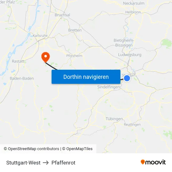 Stuttgart-West to Pfaffenrot map