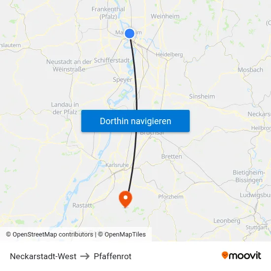 Neckarstadt-West to Pfaffenrot map
