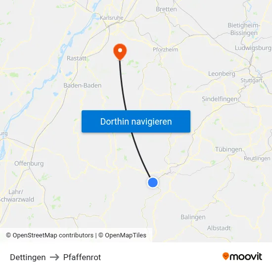 Dettingen to Pfaffenrot map