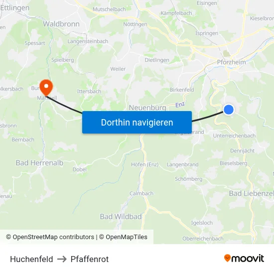 Huchenfeld to Pfaffenrot map