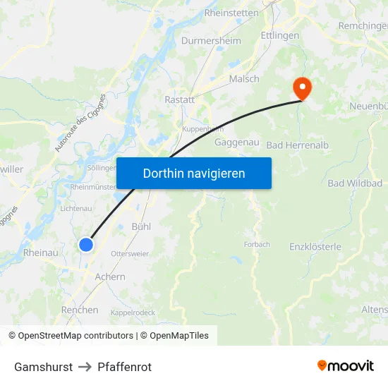 Gamshurst to Pfaffenrot map