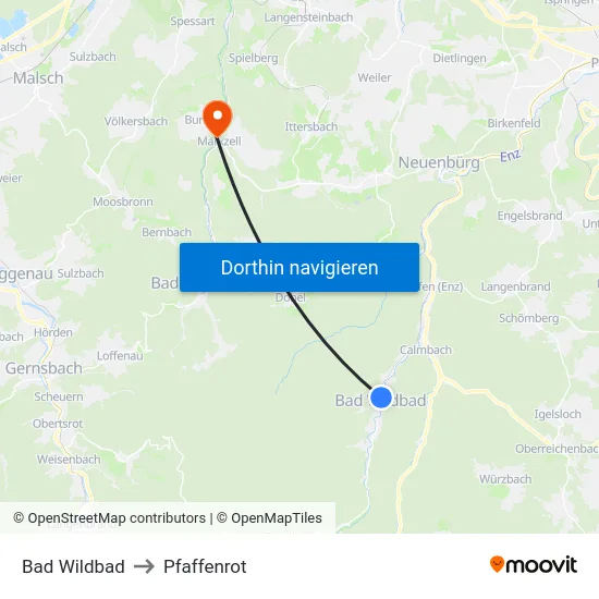Bad Wildbad to Pfaffenrot map