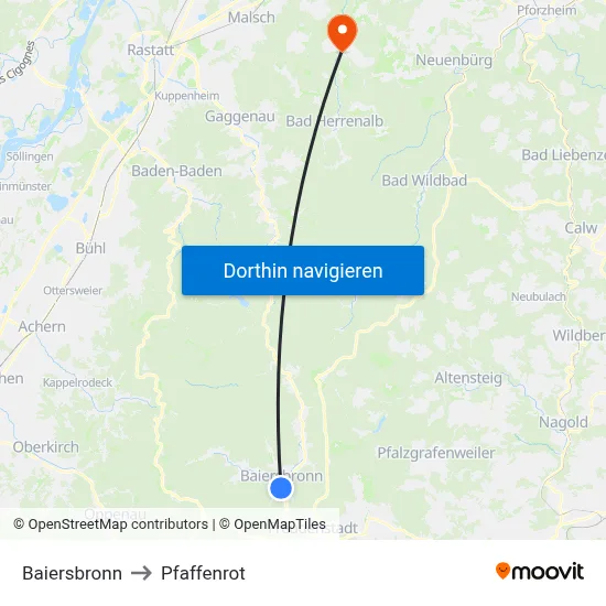 Baiersbronn to Pfaffenrot map