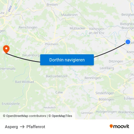Asperg to Pfaffenrot map