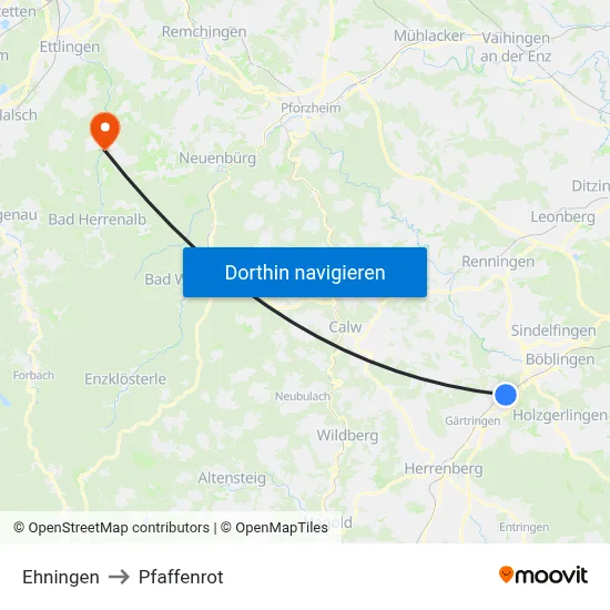 Ehningen to Pfaffenrot map