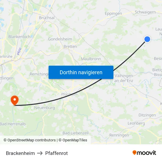 Brackenheim to Pfaffenrot map