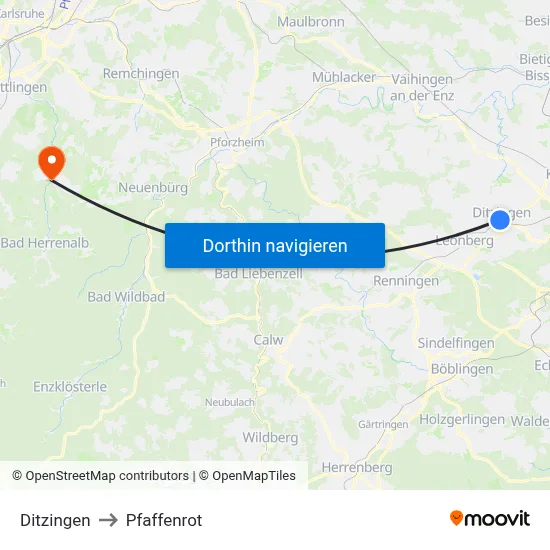 Ditzingen to Pfaffenrot map