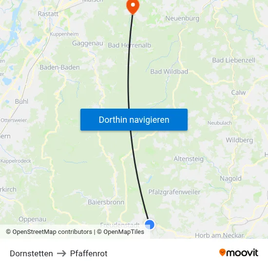 Dornstetten to Pfaffenrot map