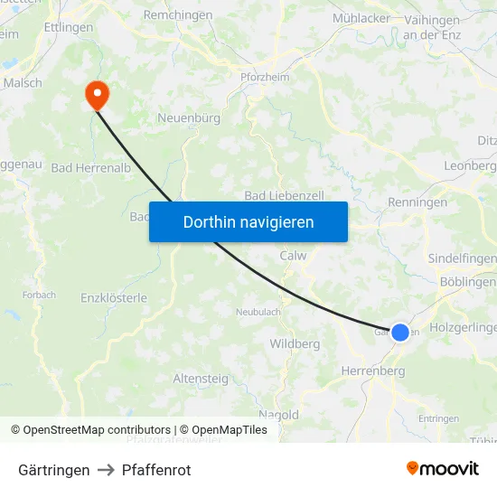 Gärtringen to Pfaffenrot map