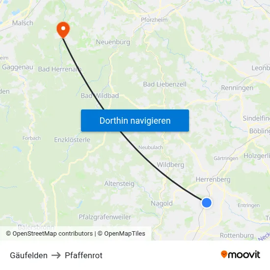 Gäufelden to Pfaffenrot map