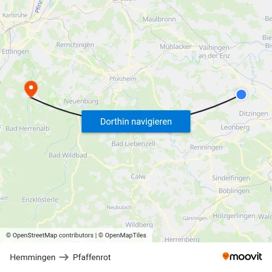Hemmingen to Pfaffenrot map