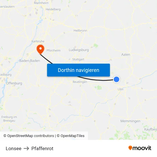 Lonsee to Pfaffenrot map