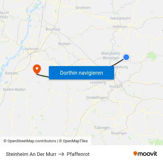 Steinheim An Der Murr to Pfaffenrot map