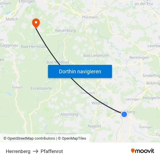 Herrenberg to Pfaffenrot map