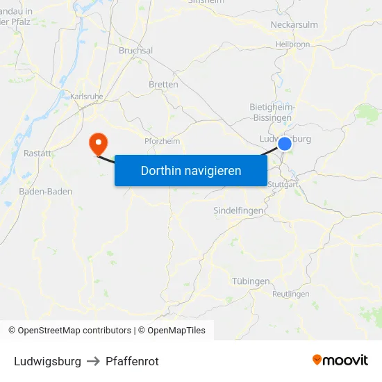 Ludwigsburg to Pfaffenrot map