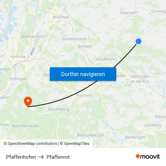 Pfaffenhofen to Pfaffenrot map