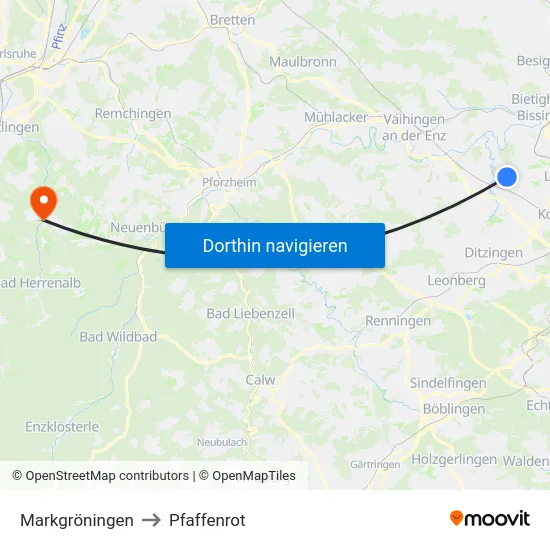 Markgröningen to Pfaffenrot map