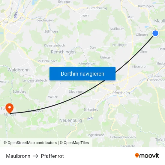 Maulbronn to Pfaffenrot map
