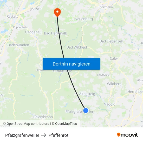 Pfalzgrafenweiler to Pfaffenrot map